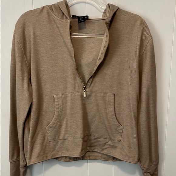 Rachel Zoe Crop Tan Half-Zip Hoodie Sweater - Picture 4 of 7